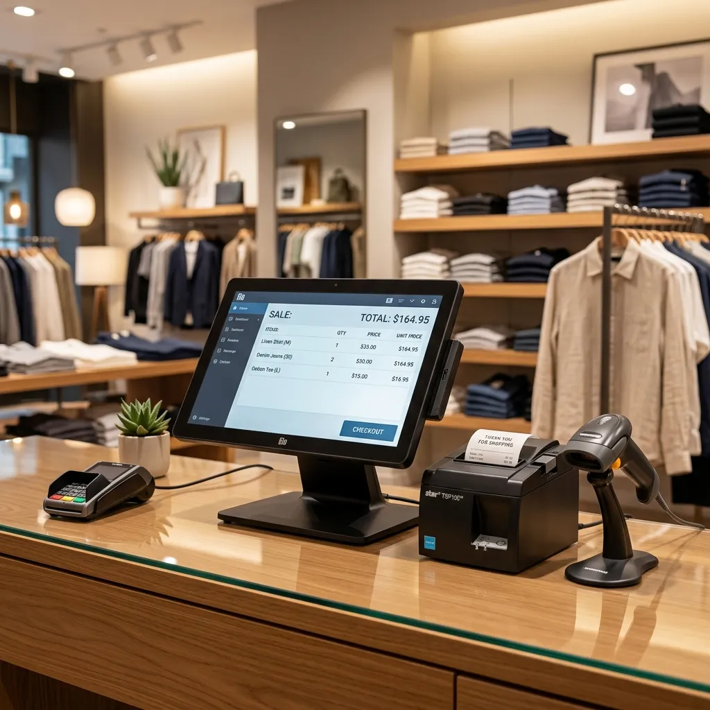 Modern POS terminal installed at retail store counter