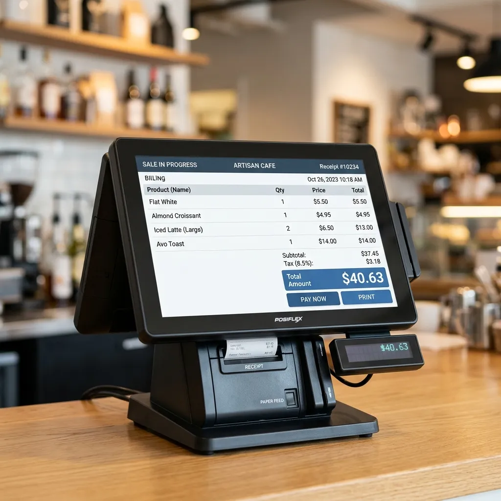 POS billing terminal showing itemized sales bill